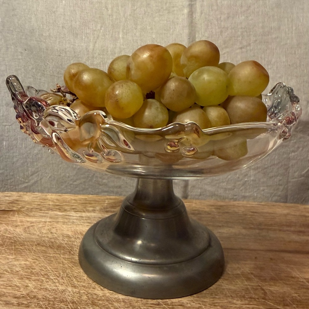 “Vintage Glass Grape Compote on 97% Pewter Base